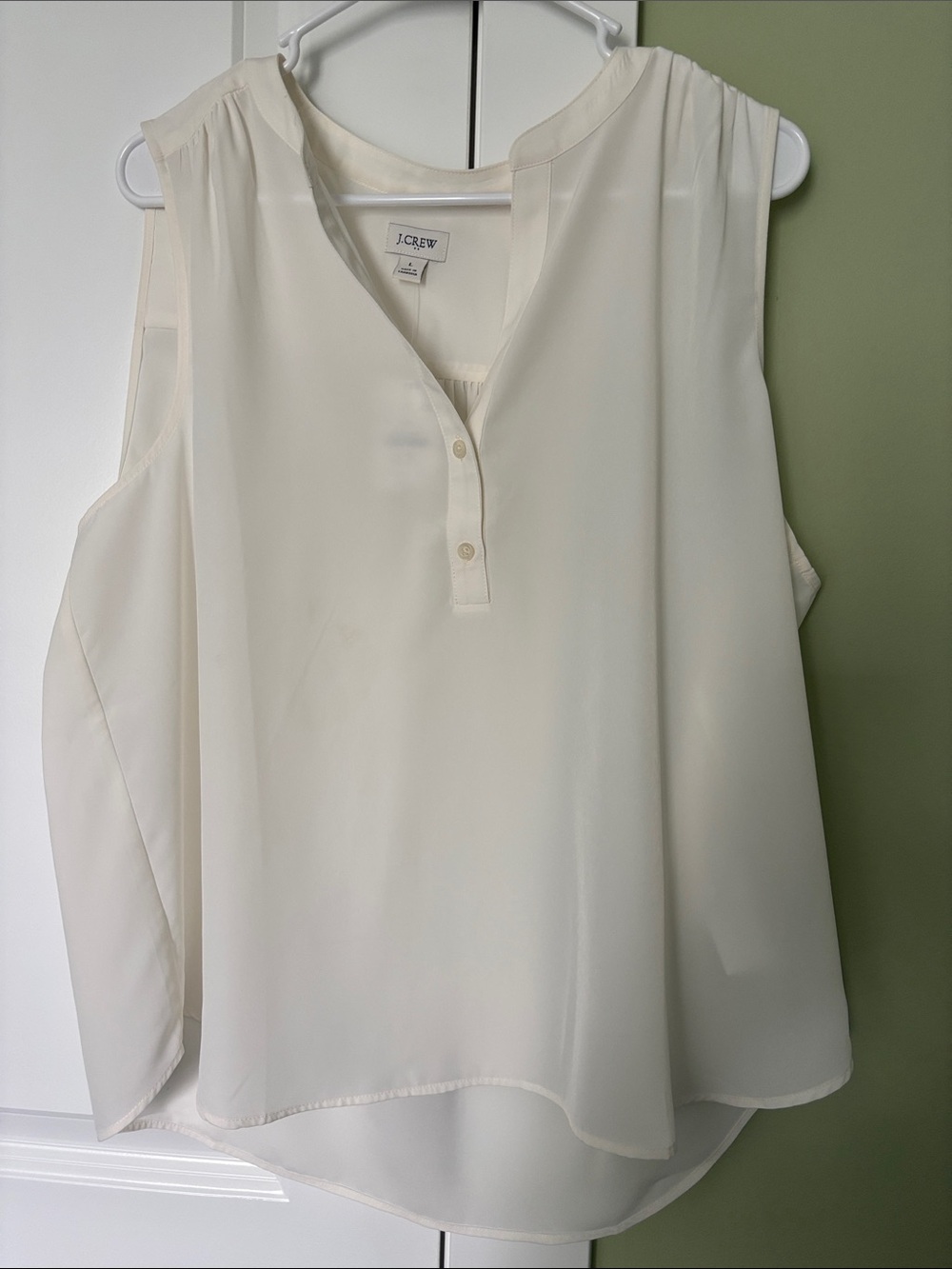 J. Crew Cream Sleeveless V-Neck Henley Blouse